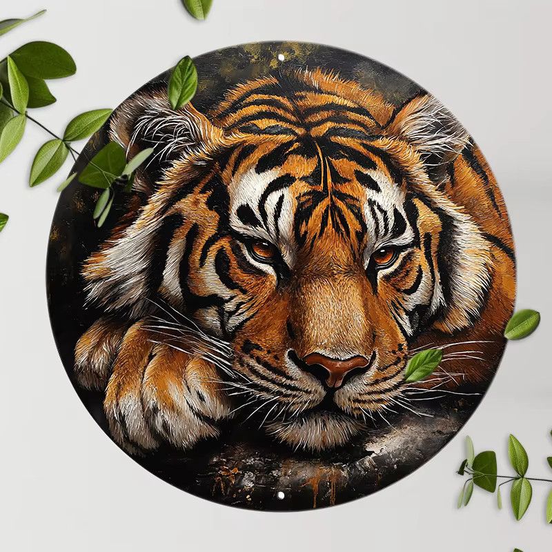 Runde Aluminium-Wandkunst von Potdemiel mit Polar-Tiger-Muster, Durchmesser: 20,32 cm - Bild 6