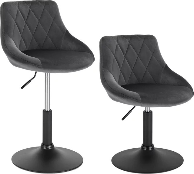 WOLTU 2er Set Barhocker aus Samt in Grau, höhenverstellbare und drehbare Barstühle mit Rückenlehne und Metallgestell - Bild 1