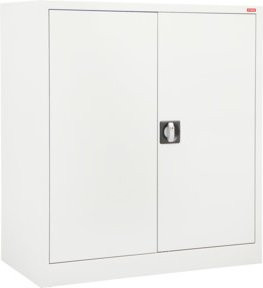 STIER Beistellschrank aus Stahl mit 2 Fachböden und Türen in Lichtgrau, B/T/H: 100 x 80 x 38 cm