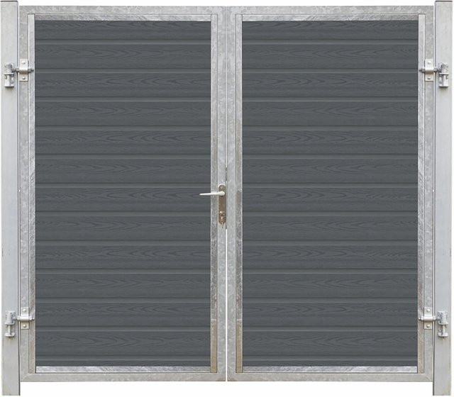 Plus Holz Artura WPC Doppeltor in Schiefergrau mit silbernen Pfosten, B: 175 cm x H: 213 cm - Bild 1