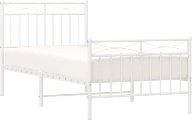 vidaXL Bettgestell aus Metall mit Kopf- und Fußteil in Weiß, klassisch pulverbeschichtet, B/T/H: 90 x 190 cm - Bild 1