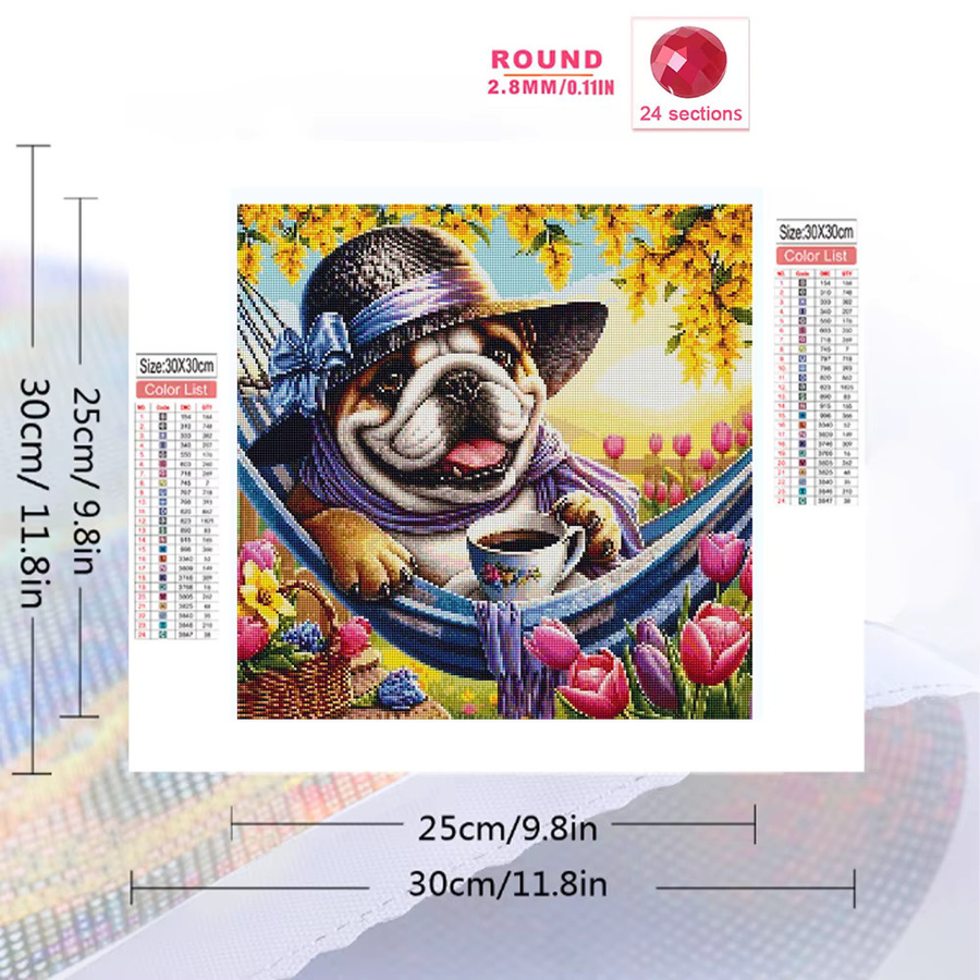 Momoart Diamantmalerei Hund und Tulpe als Acryl-Diamantmosaik in Multicolour, Durchmesser: 20 cm - Bild 2