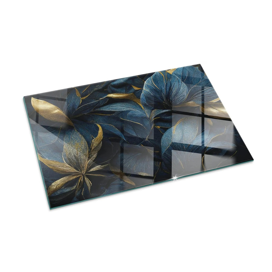 Tulup Glasplatte für Kamin mit Blätter-Textur in Marine Blau, B: 100 cm, H: 70 cm - Bild 2