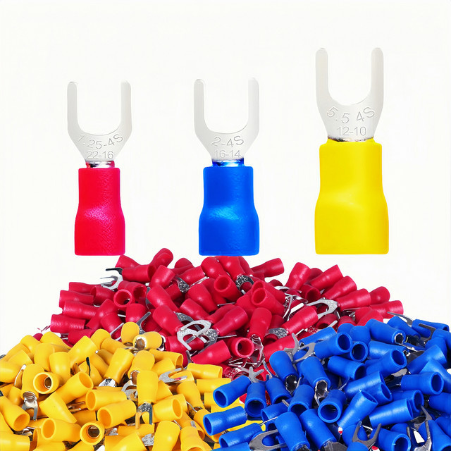 TEMINUO 80 Stück isolierte Gabelspaten-Draht-Stoßverbinder Set mit M4-Bolzen und #8-Schrauben-Crimp-Anschlüssen für elektrische Kabel - Bild 1
