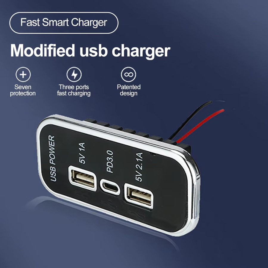 KEBETEME Auto Ladegerät mit 3 Ports und 12/24V Steckdose, 35,5 W Schnellladung mit PD QC 3.0 Typ-C und USB-Anschlüssen, Schwarz - Bild 2