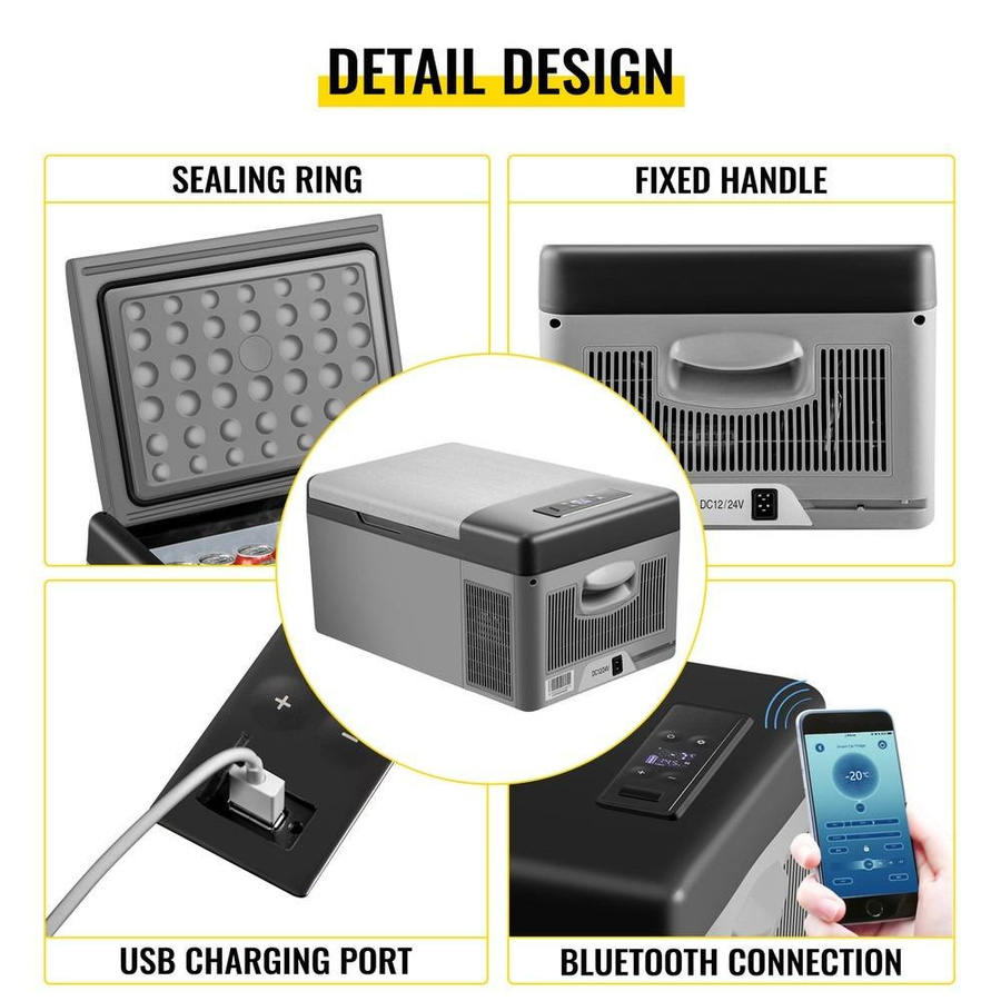 CarvingCenter Kompressor Kühlbox Mini für Fahrzeug und Camping, tragbare Gefrierbox, 15 l, grau - Bild 3