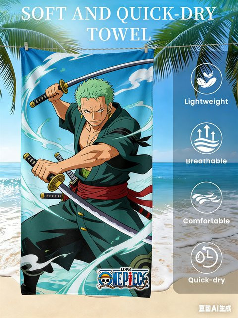 Bandai One Piece Zoro Strandtuch, schnell trocknendes und atmungsaktives Handtuch in Multicolour - Bild 1