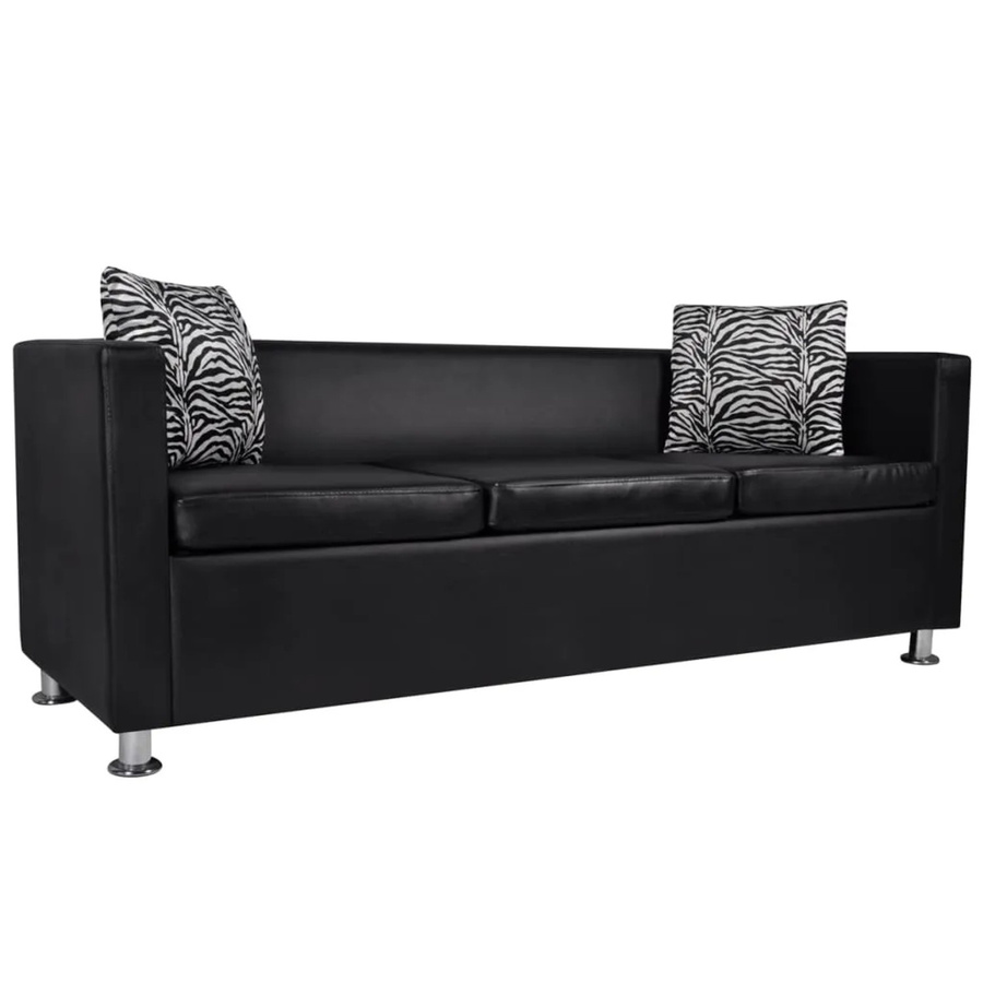 vidaXL Sofa-Set aus Kunstleder in Schwarz mit 3-Sitzer, 2-Sitzer und 4 losen Kissen - Bild 2