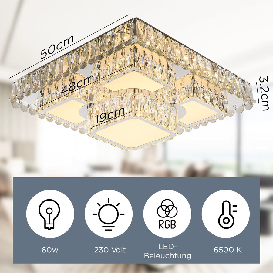 Oyajia Moderne LED-Kristall-Deckenleuchte mit Fernbedienung und dimmbarer Lichtleistung, Durchmesser: 50 cm - Bild 6