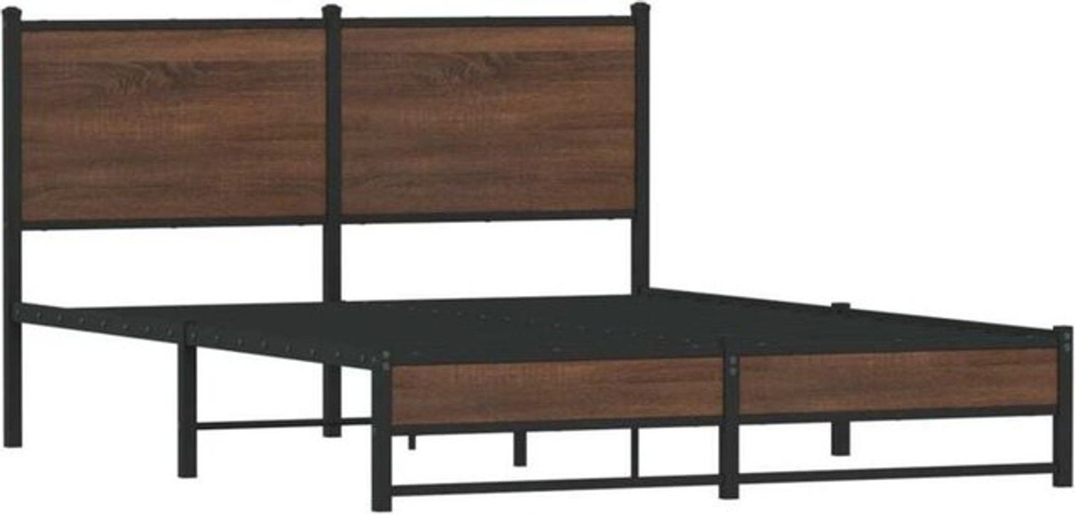 Metallbett Vidaxl in Braun Eichen-Optik im Industrial-Stil, B/T/H: 140 x 190 x 91,5 cm - Bild 1