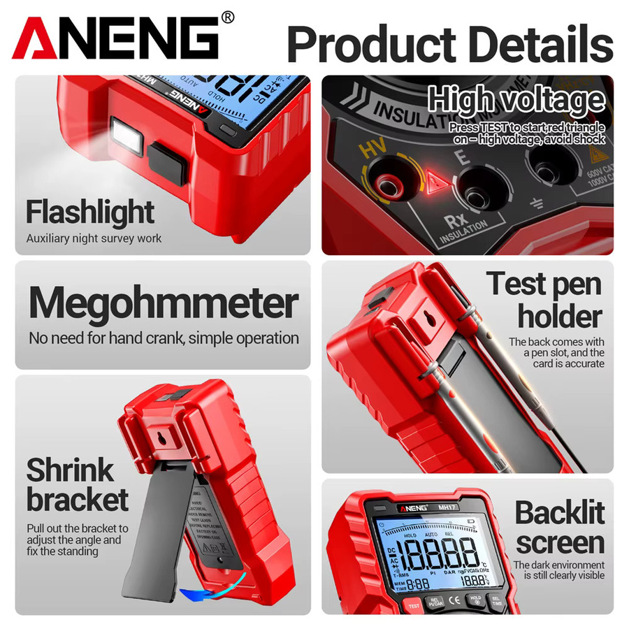 ANENG MH17 Digitales Multimeter und Megohmmeter zur Messung von AC/DC Spannung, Widerstand und Dioden mit 19999 Zählrate - Bild 4