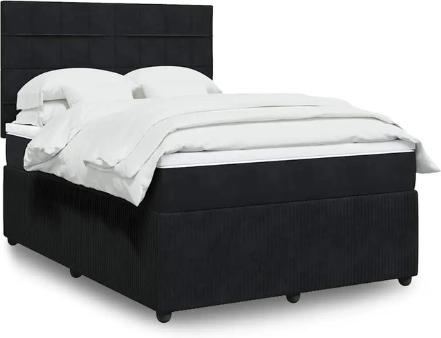 vidaXL Boxspringbett mit Matratze in Schwarz, Hybrid-Design mit Samtbezug, USB-Anschluss und Unterbettbeleuchtung, B/T: 140 x 190 cm - Bild 1