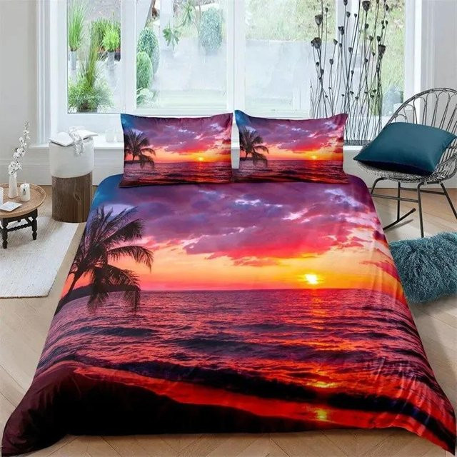 Flylo Bettwäscheset Tropische Tiere mit exotischen Tier-Silhouetten und Sonnenuntergang, Mehrfarbig, B/H: 135 x 200 cm - Bild 1
