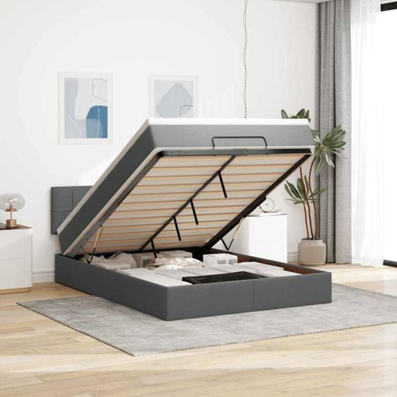 vidaxl Polsterbett mit Matratze und LED-Beleuchtung in Anthrazit Grau, B/T/H: 140 x 190 x 88 cm - Bild 1