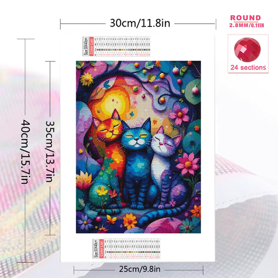 Momoart Diamant-Stickerei Katze Cartoon Mosaik-Bild in Multicolour, B/H/T: 20 x 30 x 20 cm - Bild 2