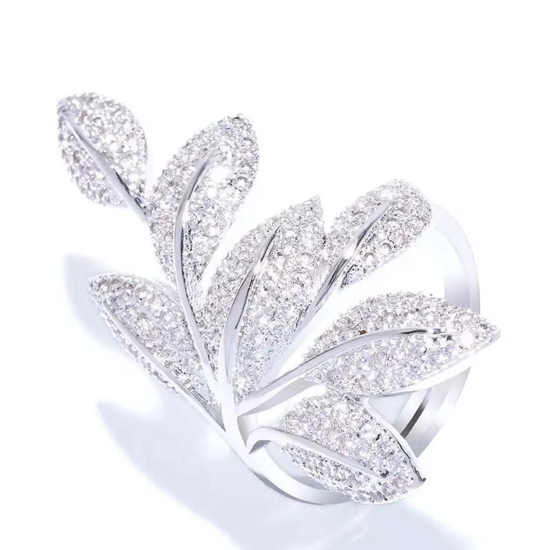 Huitan Bling Bling Blatt-Fingerring, Silber, Zirkonia, Kristall, Damen - Bild 3