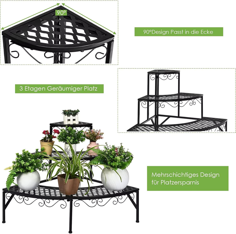 GOFLAME 3-stufige Blumentreppe aus Metall in Schwarz für Garten, Balkon und Terrasse, Pflanzenständer mit B/T/H: 61,0 x 21,0 x 3,0 cm - Bild 2
