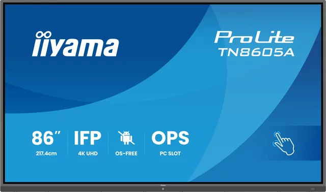Iiyama ProLite TN8605A-B1AG Interaktiver 4K UHD Touchmonitor in Schwarz mit 217,4 cm Bildschirmdiagonale, Infrarot Multi-Touch und USB-C sowie Ethernet - Bild 1