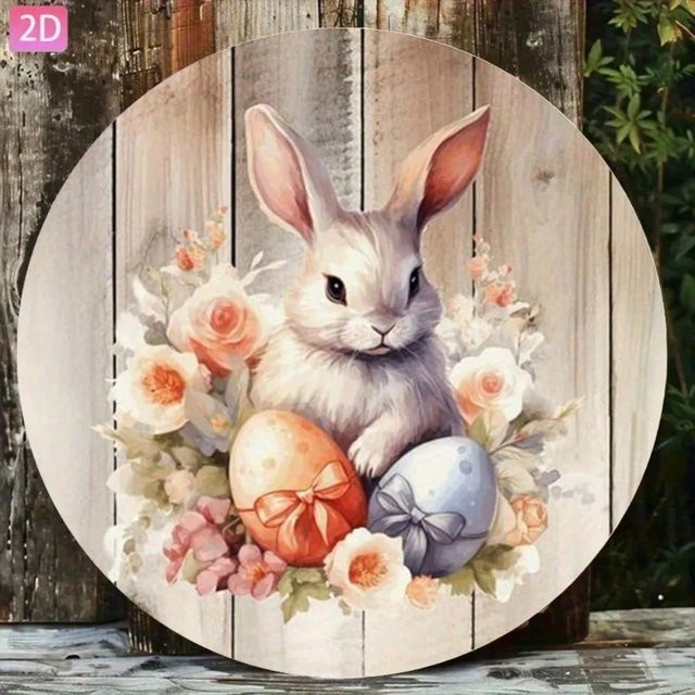 CIFBUY Vintage Metall-Blechschild Osterhase Rund, Mehrfarbig, Durchmesser: 20 cm - Bild 1