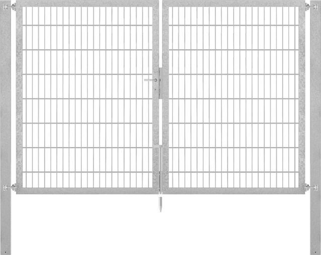 Doppeltor Flexo Plus aus Stahl in Silber, Feuerverzinkt, Breite: 250 cm, Höhe: 160 cm, Pfosten: 80 x 80 cm - Bild 1