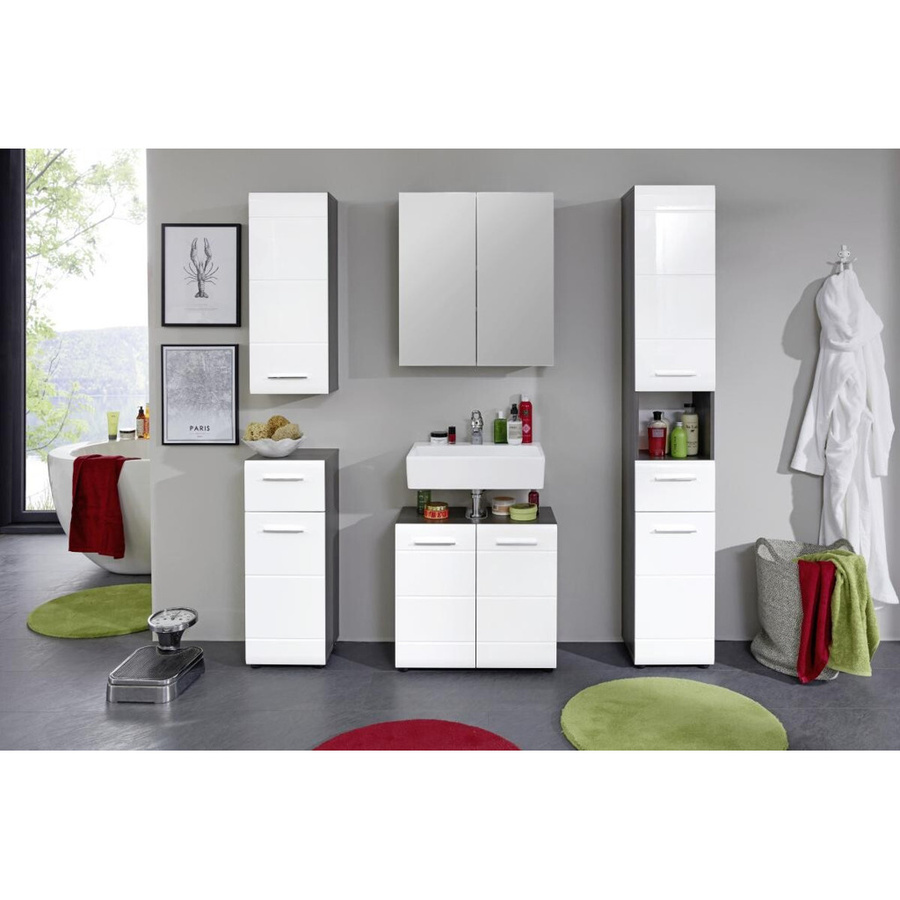 Trendteam Waschbeckenunterschrank Line in Weiß Hochglanz mit Kassetten-Optik B/H/T: 60 x 56 x 31 cm - Bild 3