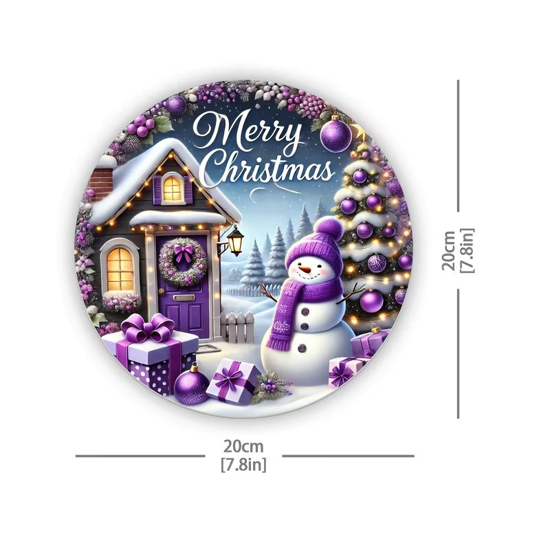 Potdemiel Rundes Aluminiumschild Frohe Weihnachten mit lila Schneemann, Durchmesser: 20,3 cm - Bild 2