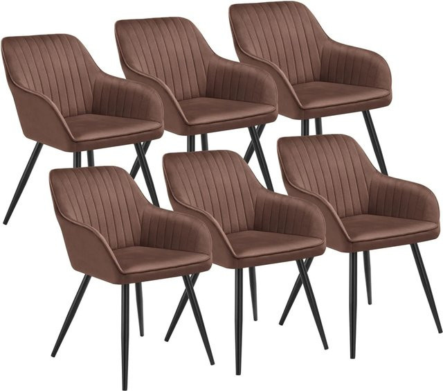 tectake Esszimmerstuhl Marilyn Set, 6er Set, gepolstert in Samtoptik mit Steppmuster, Stahlbeine, Braun/Schwarz, B: 58 cm, T: 62 cm, H: 82 cm - Bild 2