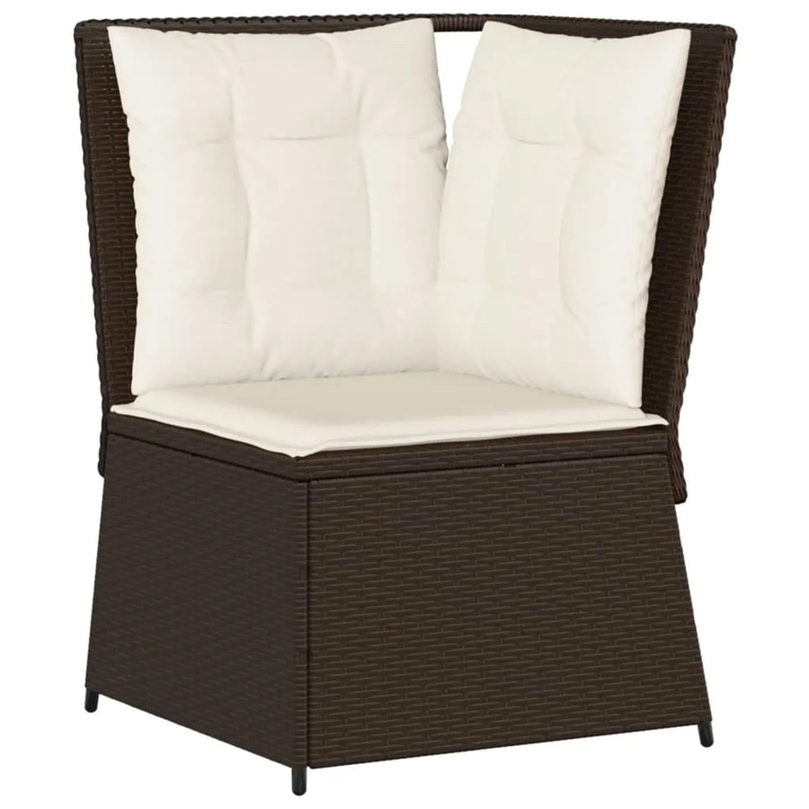 Furnicato Garten-Ecksofa in L-Form aus braunem Poly-Rattan mit Polsterkissen und Stahlrahmen - Bild 2