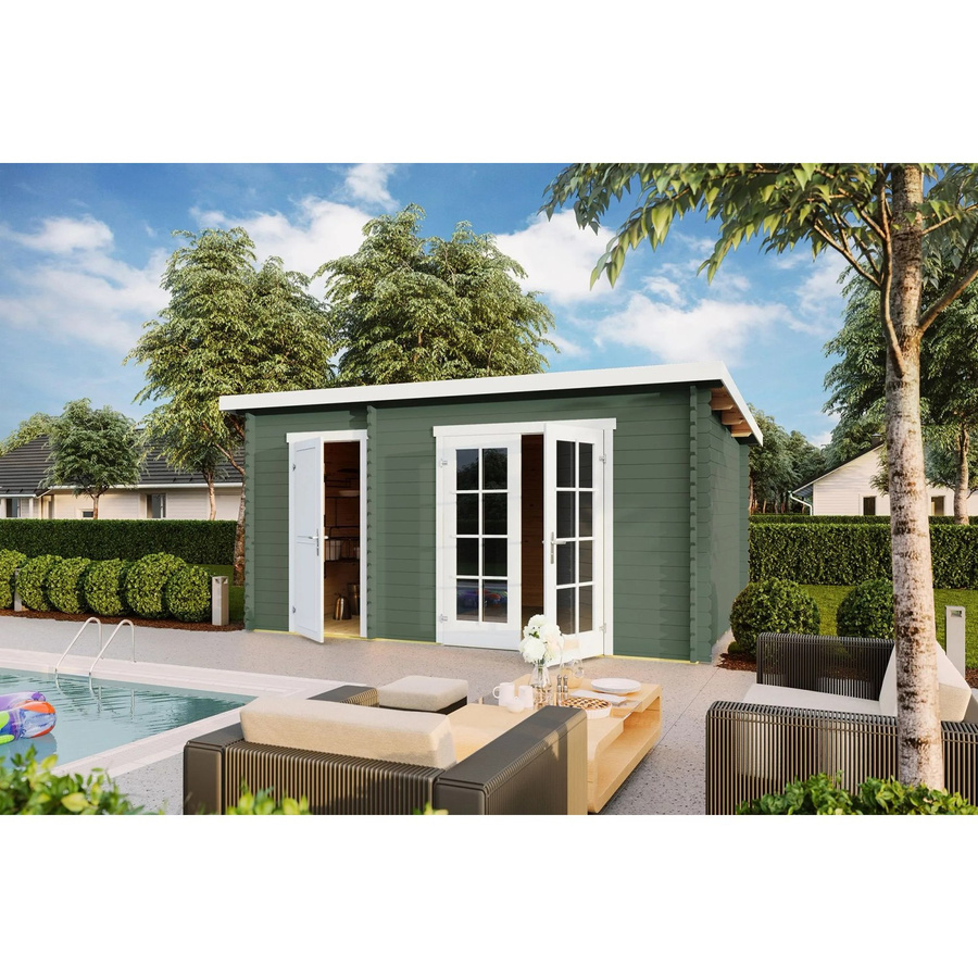 Lasita Gartenhaus Belmont Maja Flachdach in Grüngrau lasiert B/H/T: 465 x 222,3 x 218,9 cm - Bild 2