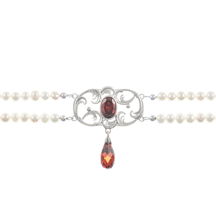 Collier Choker 925 Silber, Zirkonia rot, Perle, Damen - Bild 1