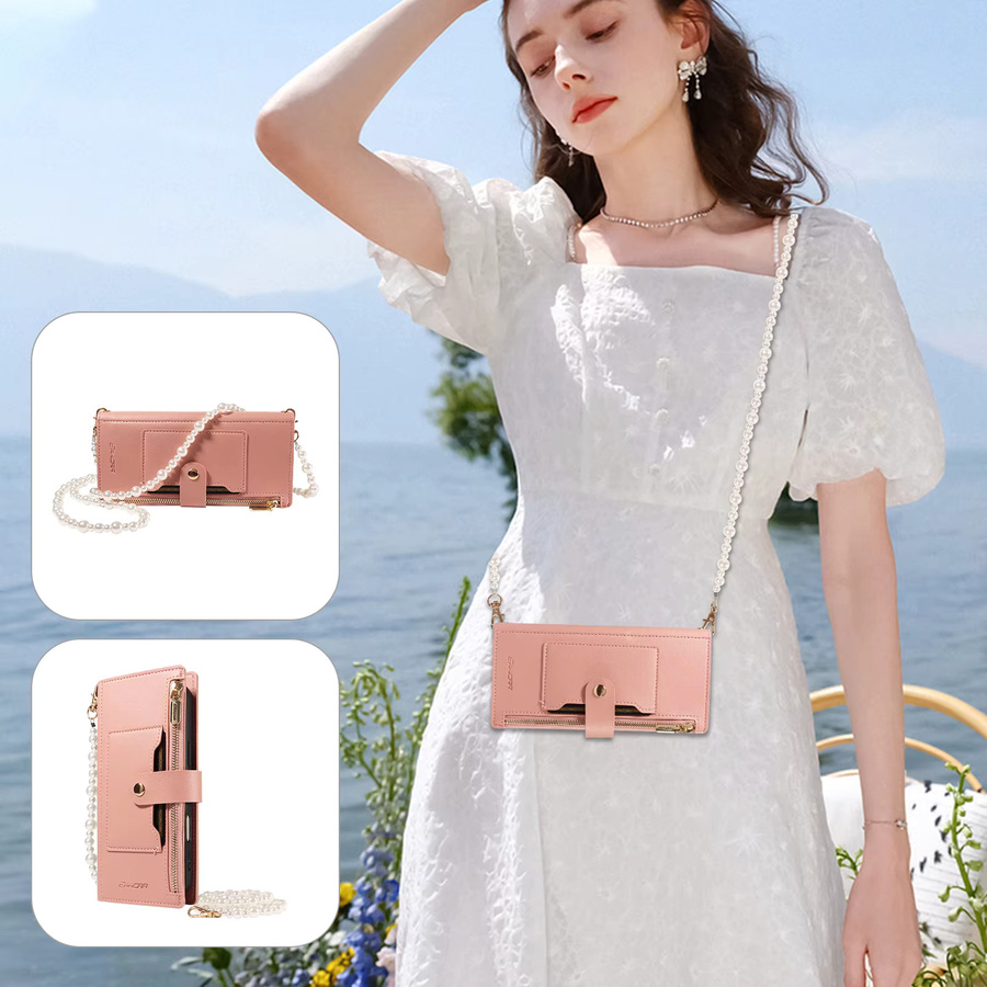 Leder-Handyhülle für Samsung Galaxy (verschiedene Modelle) mit Reißverschlusstasche in Pink - Bild 3
