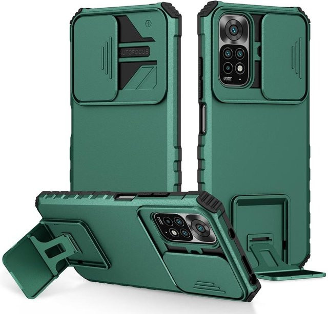 Hybrid Armor Stoßfeste Handyhülle mit Schiebeobjektivschutz und Ständer für Xiaomi Redmi Note 11S, Redmi Note 11 4G und Redmi Note 11 Pro 4G in Grün - Bild 1