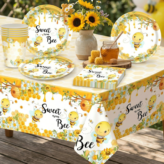 EsenTroye Party-Tischgeschirr-Set mit Honigbienen- und Sonnenblumen-Motiv in Gelb für Baby-Shower und Feiern - Bild 1