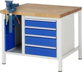 RAU Werkbank Serie 8185 mit 4 Schubladen, höhenverstellbar und mit Schraubstock, B/T/H: 100 x 90 x 84 cm - Bild 1