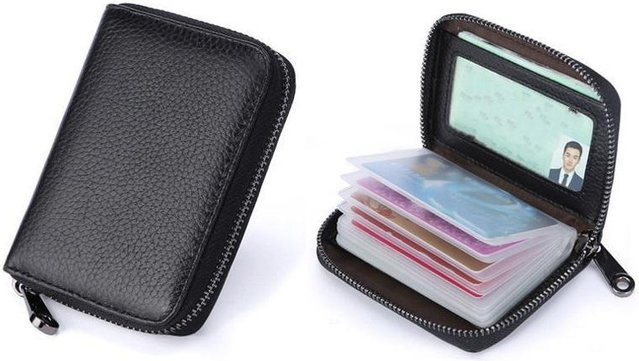 Ably-Bag Kartenhalter aus PU-Leder mit 20 Kartensteckplätzen und Münzfach in Schwarz - Bild 1
