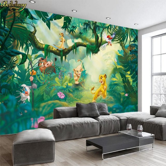 Beibehang Personalisierte 3D Cartoon Tier Tapete mit Holz-Hintergrund für das Kinderzimmer in Mehrfarbig - Bild 1