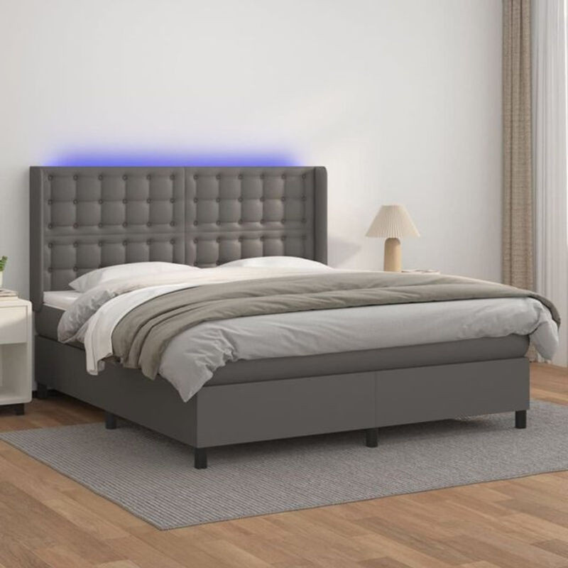 vidaxl Boxspringbett mit Matratze in Grau aus Kunstleder, B/T/H: 160 x 200 x 203 cm - Bild 1