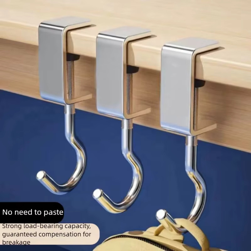 Robuster Schreibtischhaken aus Eisen in Silber, platzsparender Rucksackbügel und Taschen-Organizer für Schreibtische ohne Bohren - Bild 2
