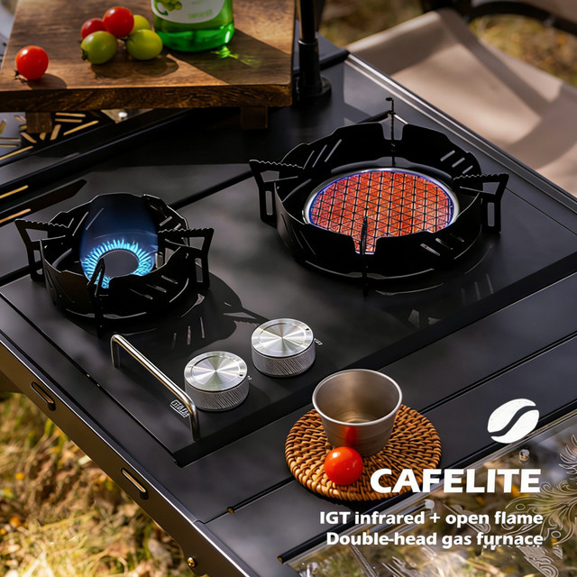 SmiloDon Doppelbrenner Campingkocher in Schwarz für Outdoor-Aktivitäten, Tisch- und Einbauvariante, B/T/H: 36,0 x 25,0 x 10,0 cm - Bild 1