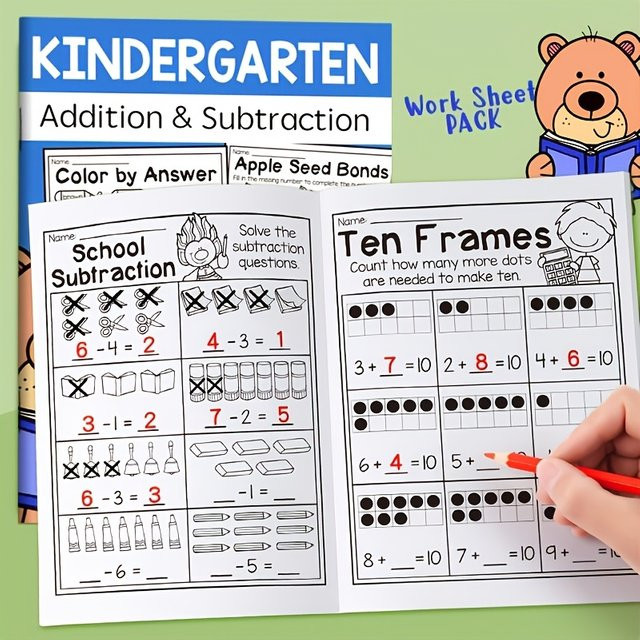 Interaktives Mathe-Lernarbeitsbuch mit 32 Seiten für Addition, Subtraktion und Kreuzworträtsel in Multicolor - Bild 1