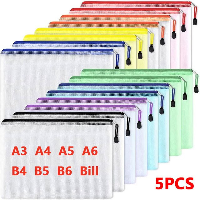5er Set wasserdichte Mesh Dokumentenmappen mit Reißverschluss in Rot für Schule und Büro, Formate A3/A4/A5/A6 - Bild 1