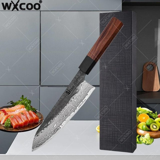 WXCOO Santoku-Kochmesser aus 67-lagigem Damaststahl in Silber mit Holzgriff - Bild 1