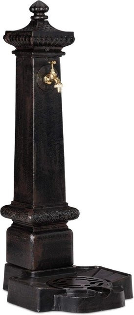 Relaxdays Standbrunnen aus Aluminiumguss im Nostalgie-Design, Dunkelbraun und Gold, mit Wasserhahn und rundem Becken, B/T/H: 100 x 38 x 47 cm - Bild 1