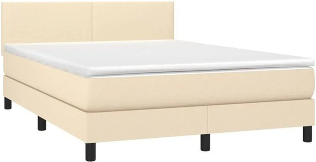 vidaXL Boxspringbett mit Matratze in Beige, Hybrid-Design mit LED-Unterbettbeleuchtung und USB-Anschluss, B/T/H: 140 x 200 cm - Bild 1