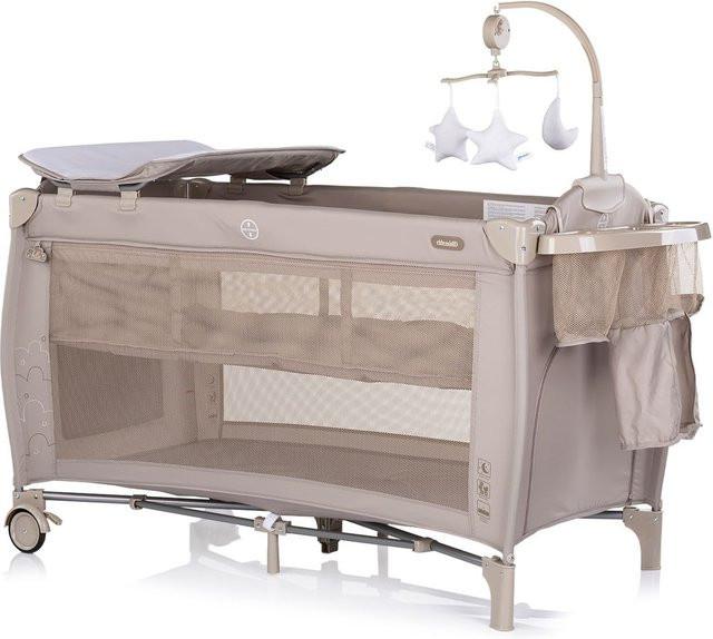 Chipolino Reisebett Bella in Beige und Grau mit 2 Ebenen, seitlichem Eingang, Musikmobile und Wickelauflage - Bild 1