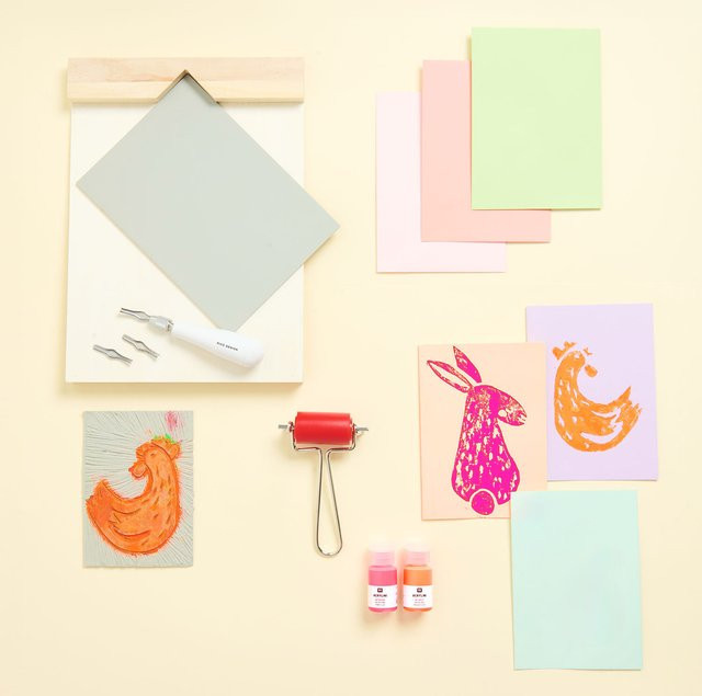 Rico Design DIY Set Linol Karten mit Acrylfarbe und Papier - Bild 1