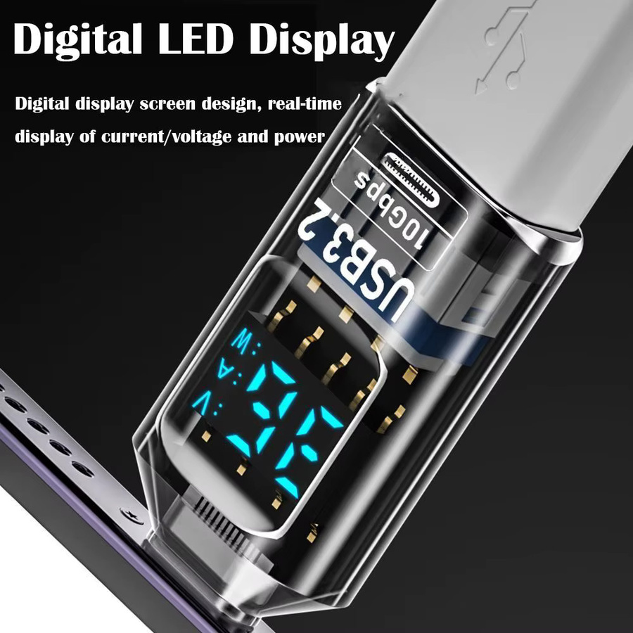 Digitaler USB-C auf USB 3.2 Adapter mit LED-Display zur Messung von Leistung und Datenübertragung bis 10 Gbit/s, 36-60 W, transparent - Bild 5