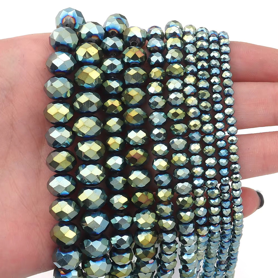 Glas Spacer-Perlen, facettiert, grün AB, Unisex - Bild 3