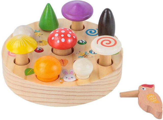 Kidsly Baby Montessori Holzspielzeug Pilze sammeln Insekten fangen, orange, ab 3 Jahre - Bild 1