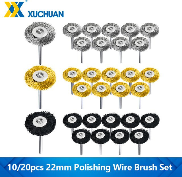 xcan Polierdrahtbürsten-Set aus Edelstahl und Messing mit 22 mm Durchmesser für Dremel-Zubehör, Multicolor, 10 Stück - Bild 1